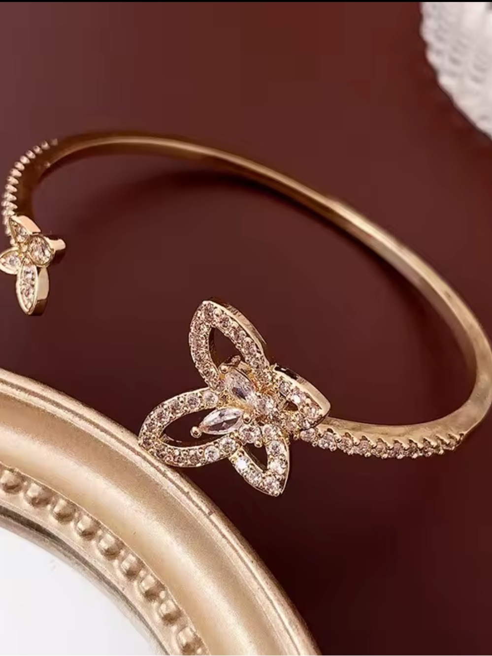 Delicate Gold Butterfly Cuff Bracelet with Crystal Accents